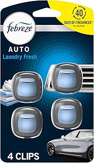 Febreze Car Air Freshener Vent Clip Laundry Fresh Scent, .07 oz. Car Vent Clip, Pack of 4