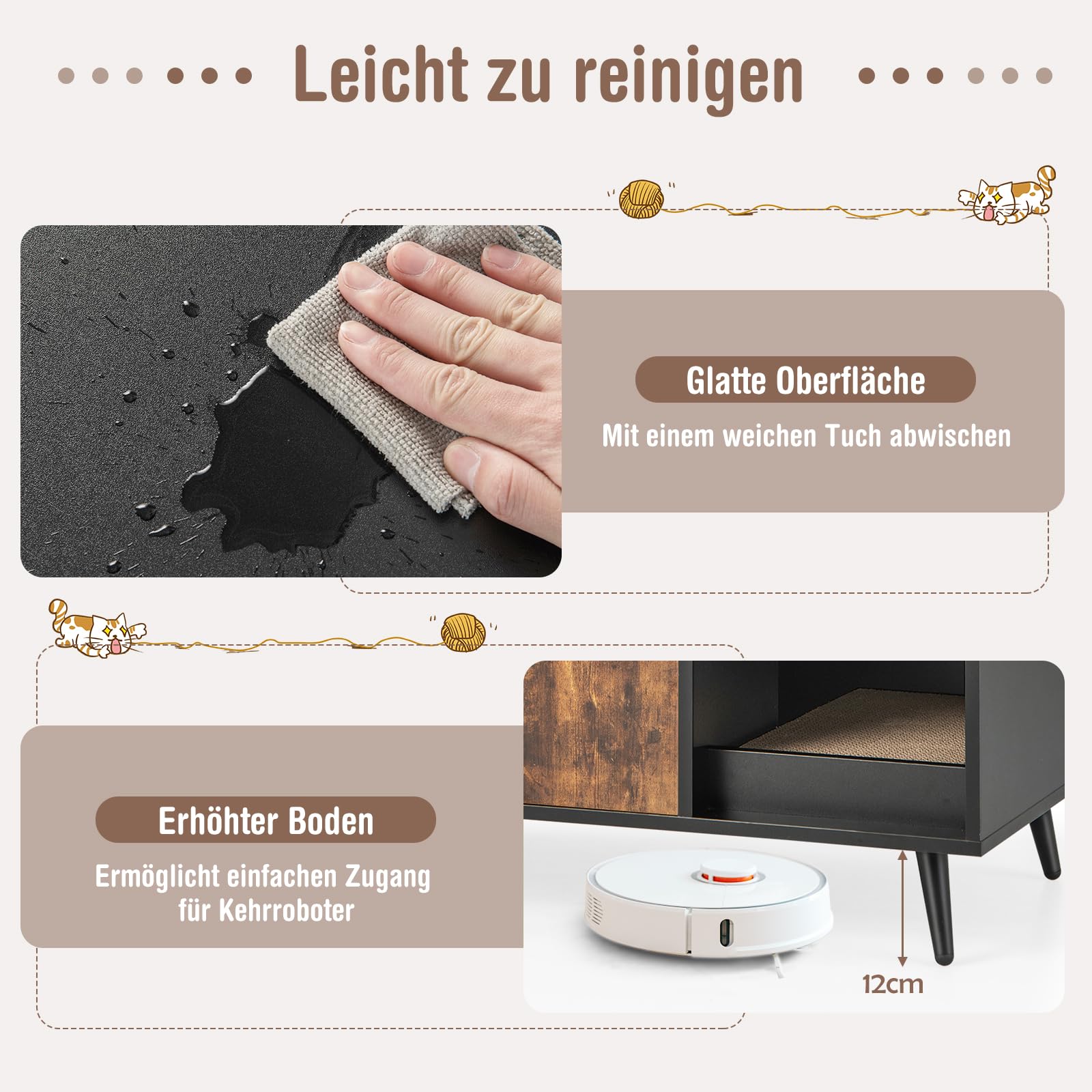 COSTWAY Katzenschrank für Katzentoilette, 2 in 1 Beistelltisch Katzenhaus, Katzenklo Schrank mit Kratzbrett & 2 Türen & Eingang, Katzenmöbel für Katzen Hunde Haustier, 90x50x54cm (Vintage)