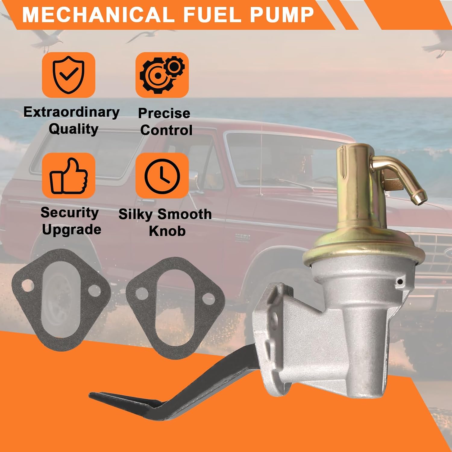 m60318 mechanical fuel pump automotive replacement compatible with ford bronco, f-100, f-150, f-250, f-350, e-100 econoline, e-100 econoline club wagon and other ford models