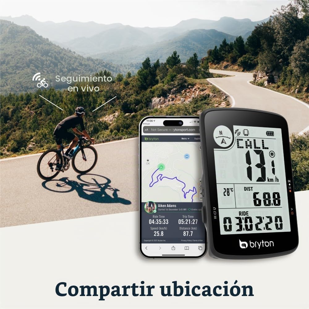 Bryton Rider 17, ciclocomputador GPS inalámbrico con Pantalla LCD de 3,0 Pulgadas, Compatible con Radar para Bicicleta, batería de 25 Horas, Bluetooth, Resistente al Agua, Seguimiento en Vivo