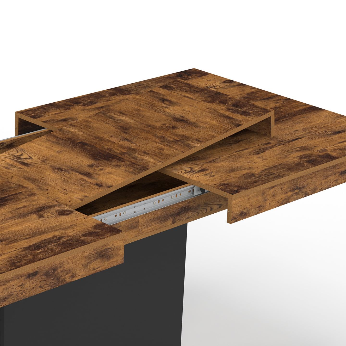 IDMarket - Mesa de comedor rectangular extensible EDEN 6-10 personas Madera efecto antiguo y negro 160-200 cm