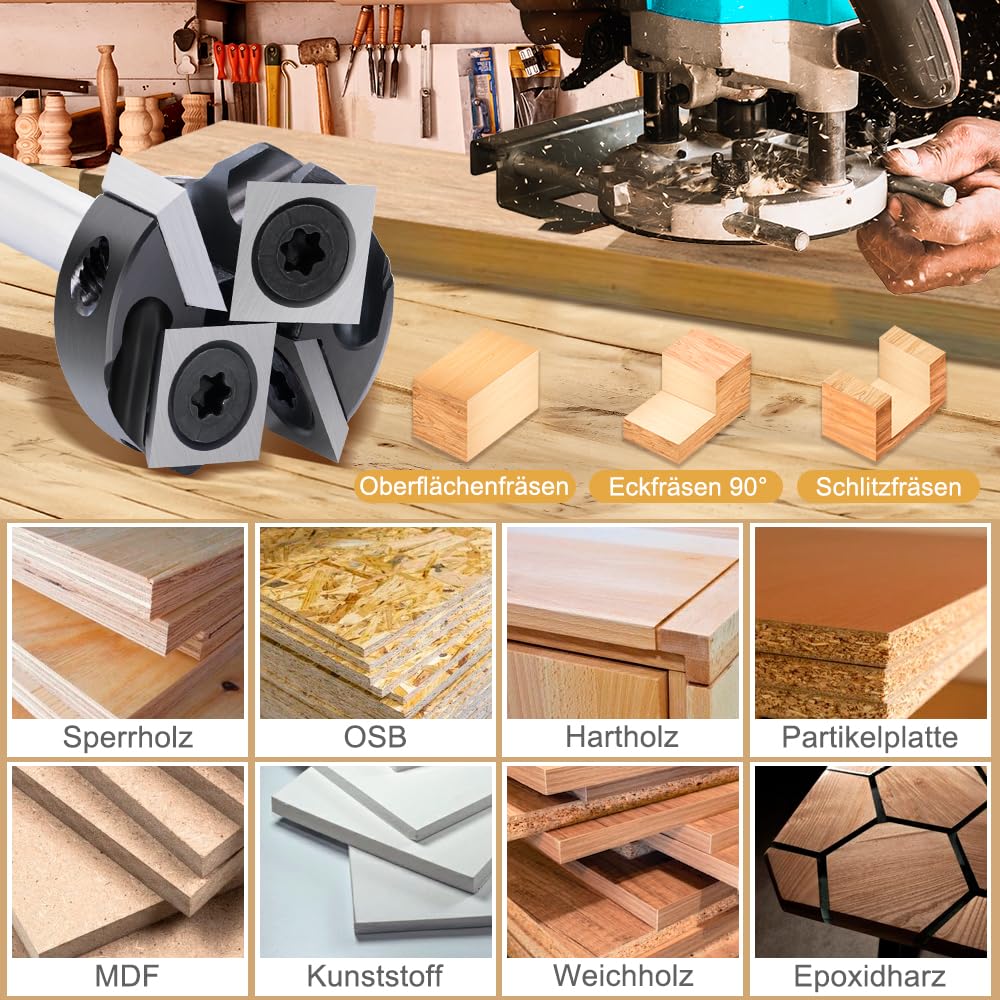 Fresa planadora de 6 mm con diámetro de corte de 25,4 mm, fresadora CNC, fresadora de cantos, 4 placas intercambiables HM, 10 x 10 mm, fresadora para fresadora