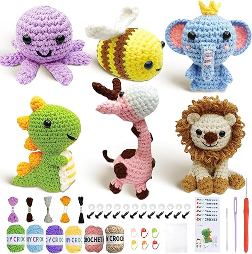CSCEOJU Kit de ganchillo para principiantes, kit de ganchillo para principiantes de 6 piezas para adultos y niños, kit de tejido de animales con