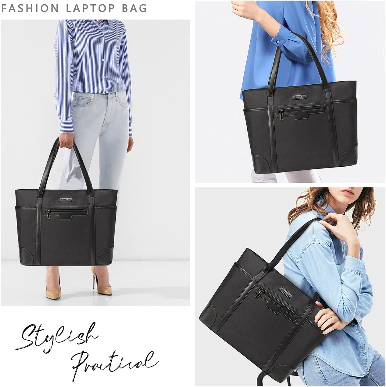 Laptop Bag for Women,ChaseChic Waterproof Classic Teacher's Tote Bag 15.6in Computer Work Bags for Women with Luggage Strap - Image 2