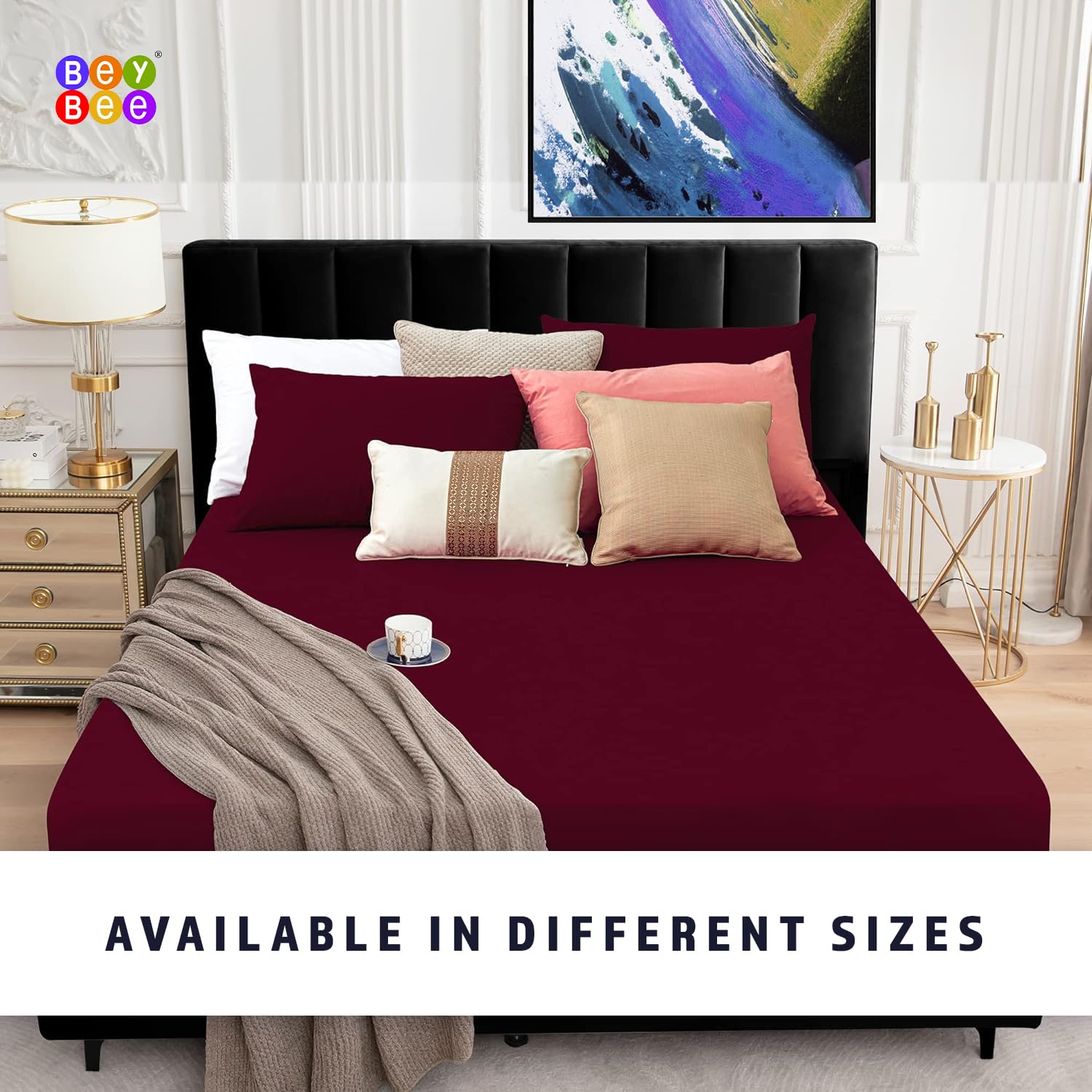 BeyBee 100% Waterproof Interlock Mattress Protector | Breathable, Hypoallergenic, Washable & 2X Absorbency | Soft & Slim Easy Elastic Fitted Bed Protector (Size-75 * 48, Maroon) - Image 6 thumbnail