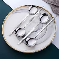 Vista 3 de Juego de 18 cucharas de mesa de acero inoxidable, cucharas redondas de mango largo, cucharas de caldo, juego de 18 (plateado, 8.3 pulgadas)