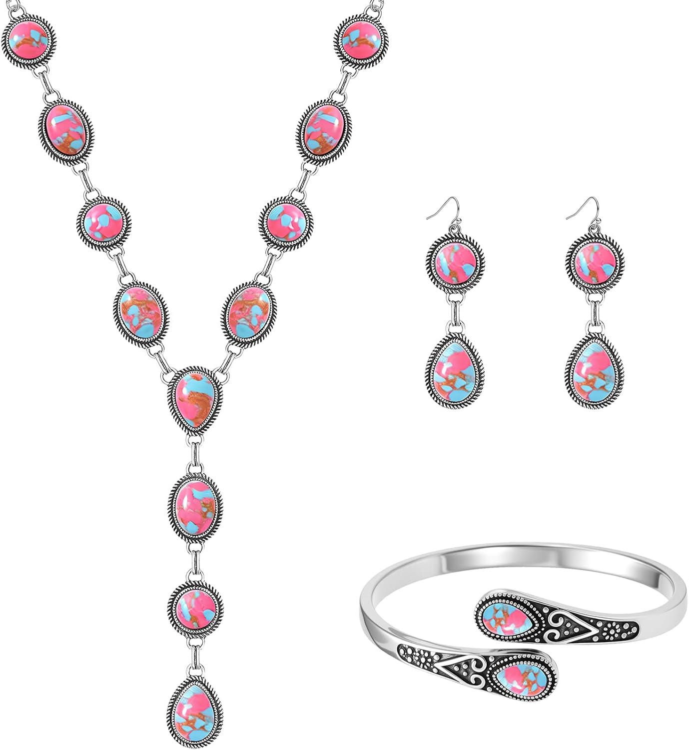 NEWITIN 4 Pcs Bohemian Jewelry Set for Women Western Turquoise Jewelry Set