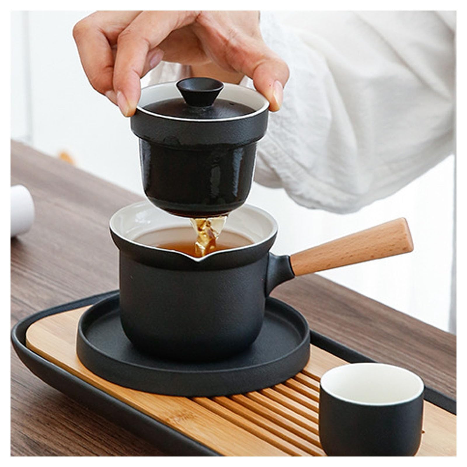 Przenośny podróżny zestaw do herbaty Kung Fu, mini ceramiczny chiński zestaw do herbaty Gaiwan z 4 filiżankami, ręcznie wykonany tradycyjny zestaw do herbaty dla dorosłych, idealny do użytku domowego