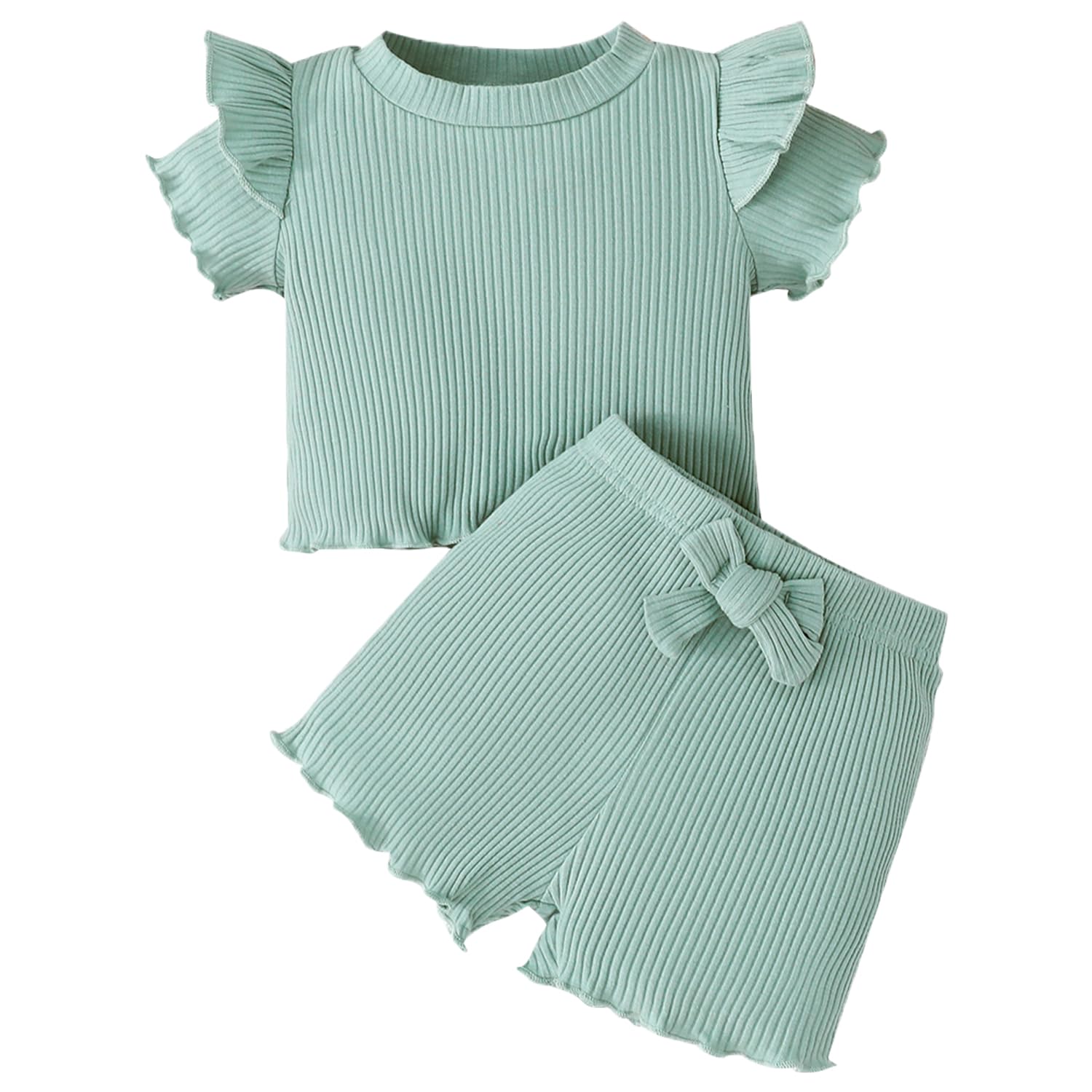ChuYuKu Toddler Girl Clothes Flutter Sleeve Baby Girls Summer Outfits T-Shirts - Cotton Ruffle Top & Shorts Set 6M - 3T
