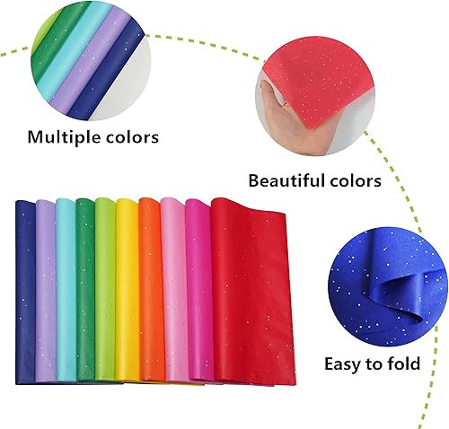Miniatura 7 de Bobobag 80 hojas de papel de seda brillante grande de 20 x 20 pulgadas, 10 papel de seda de colores llamativos para bolsas de regalo, pañuelos de