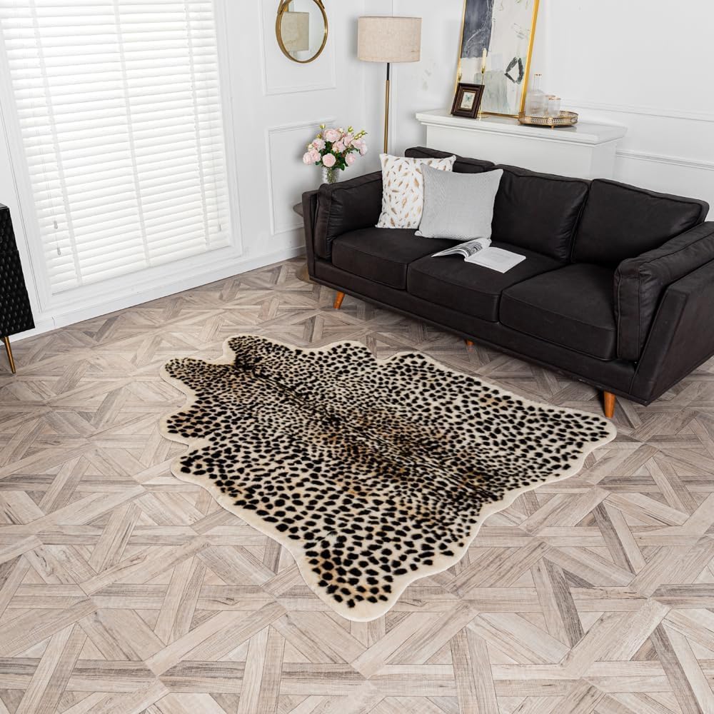 Alfombra de piel de vacuno con estampado de leopardo para el hogar, oficina, salón, dormitorio, 160 x 200 cm
