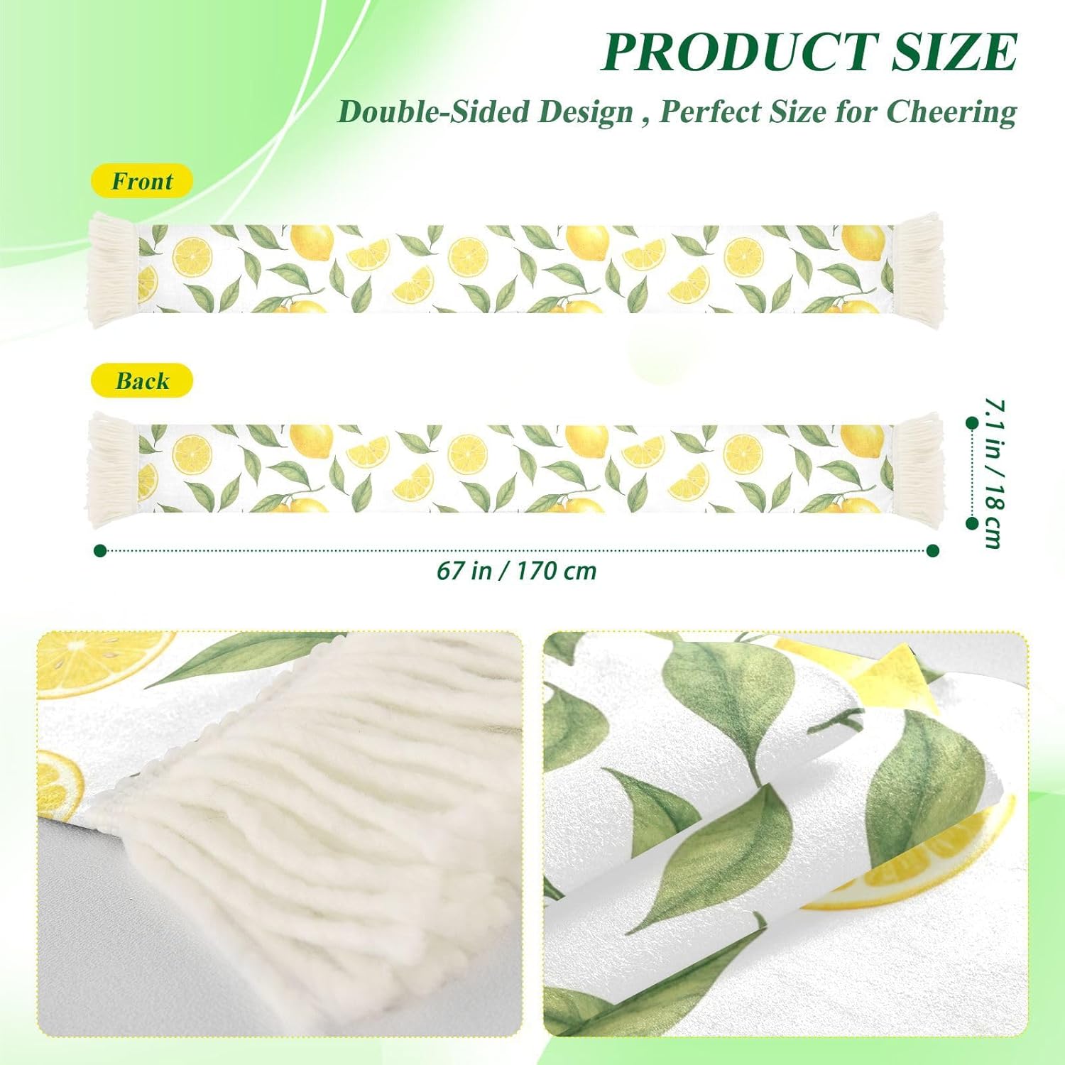 CHIFIGNO Lemon White Sports Fan Scarf with Fringe, Soft Absorbent Sweat Towel Wrap for Soccer Football Games, Polyester Quick Dry Rally Towel