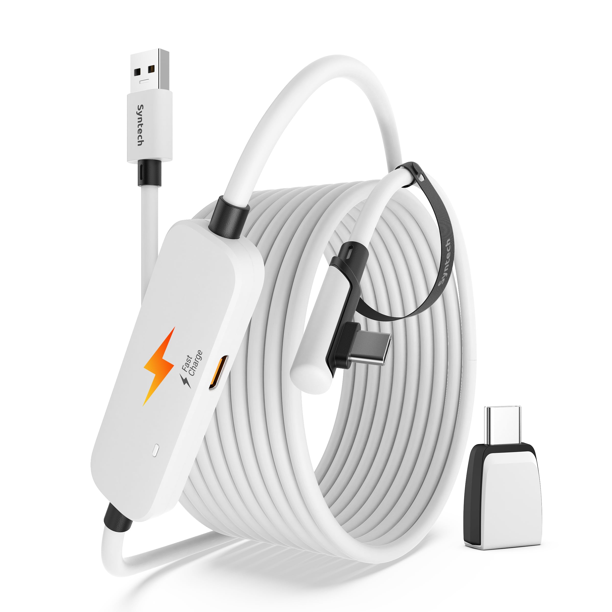 Syntech VR Cable Link con Carga 5M Compatible con Meta Quest 3S/Quest 3/Oculus Quest2 Accesorios, Cable Link USB 3.0 con Puerto de Carga Adicional, para PC/SteamVR y Juego Extendido