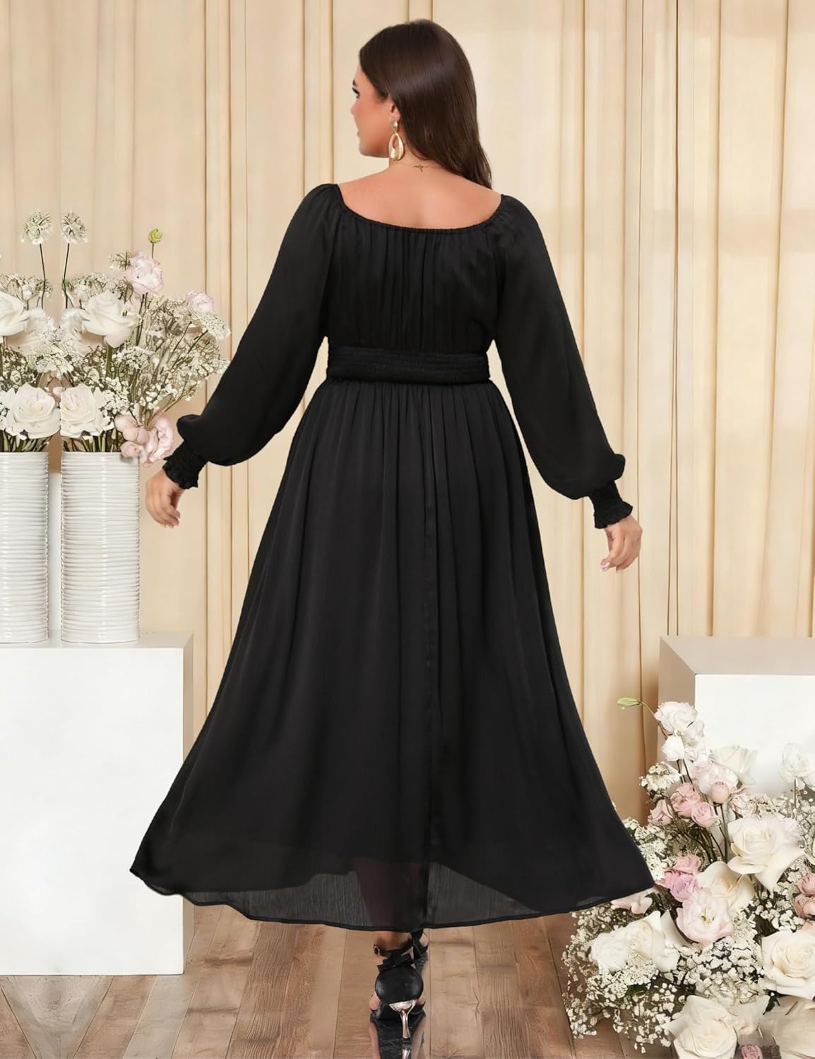 Womens Plus Size Formal Wedding Guest Dress,Long Sleeve Elegant Flowy Spring Dresses Maxi Dress for Cocktail Party Prom - Image 6