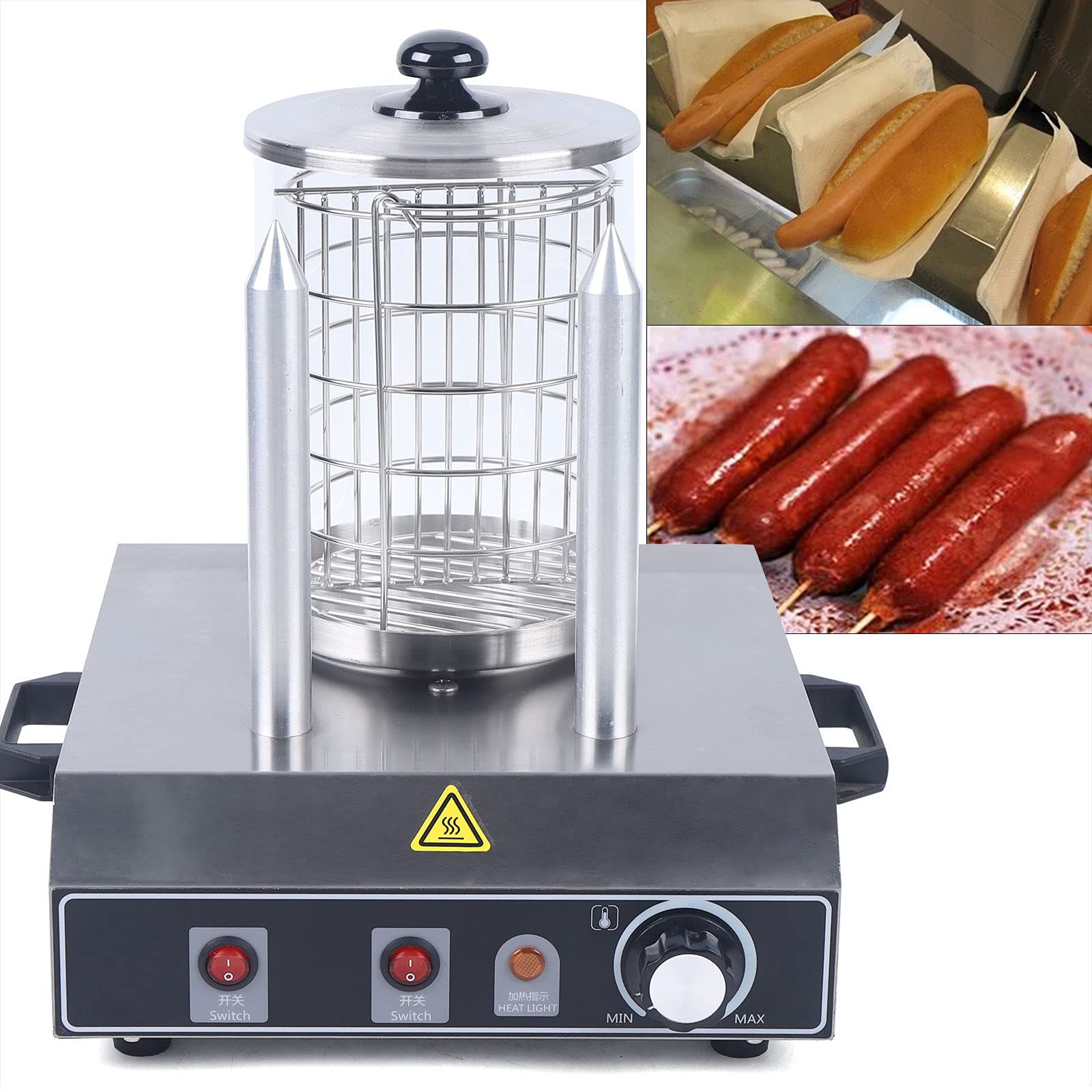 Hot Dog Maker da 400 W, 220 V, scaldabagno, 2 spiedini, in acciaio inox, temperatura regolabile