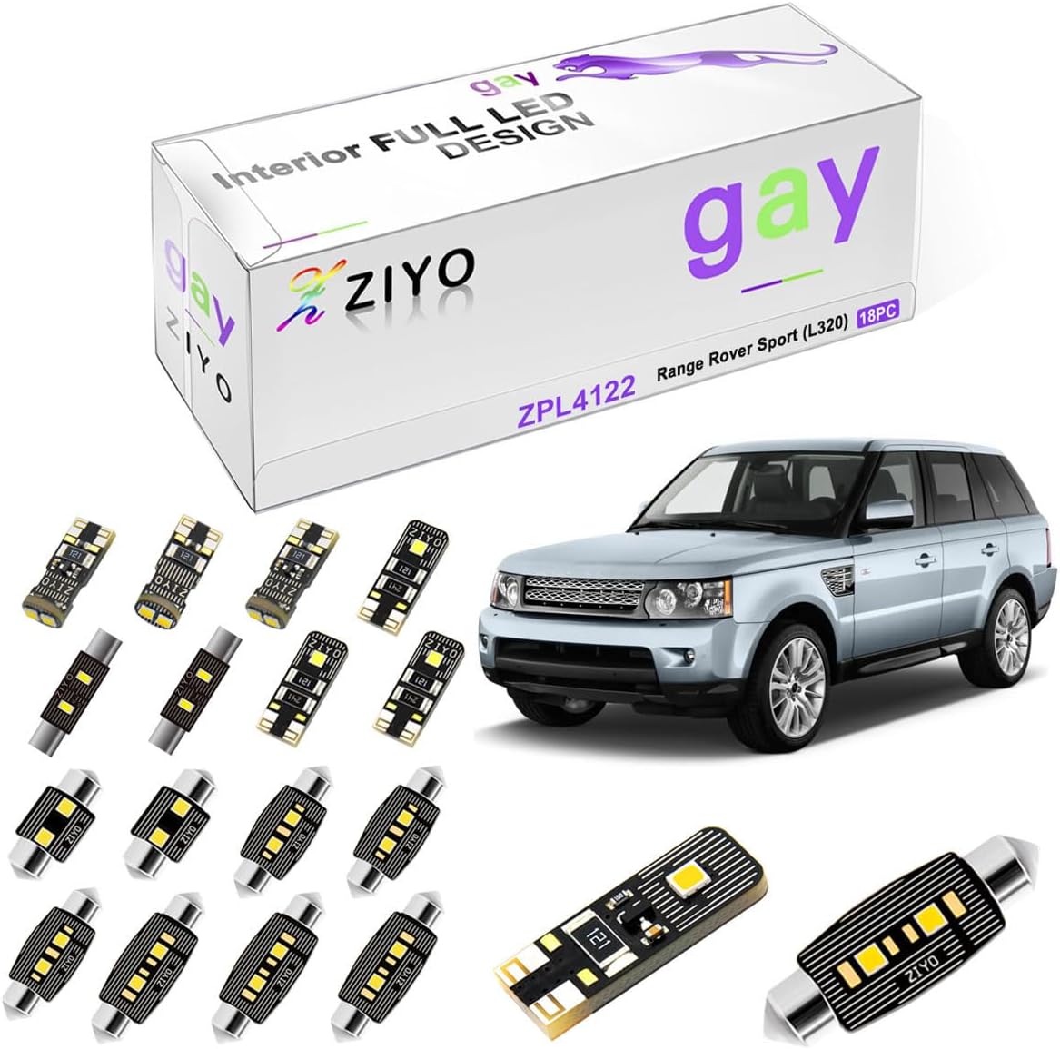 ZIYO LED Interior Light Kit for Land Rover Range Rover Sport L320 2004-2013 Dome Light Bulbs Replacement Package, 6000K Xenon White LED Lights Accessories Upgrade Error Free (18 Bulbs)