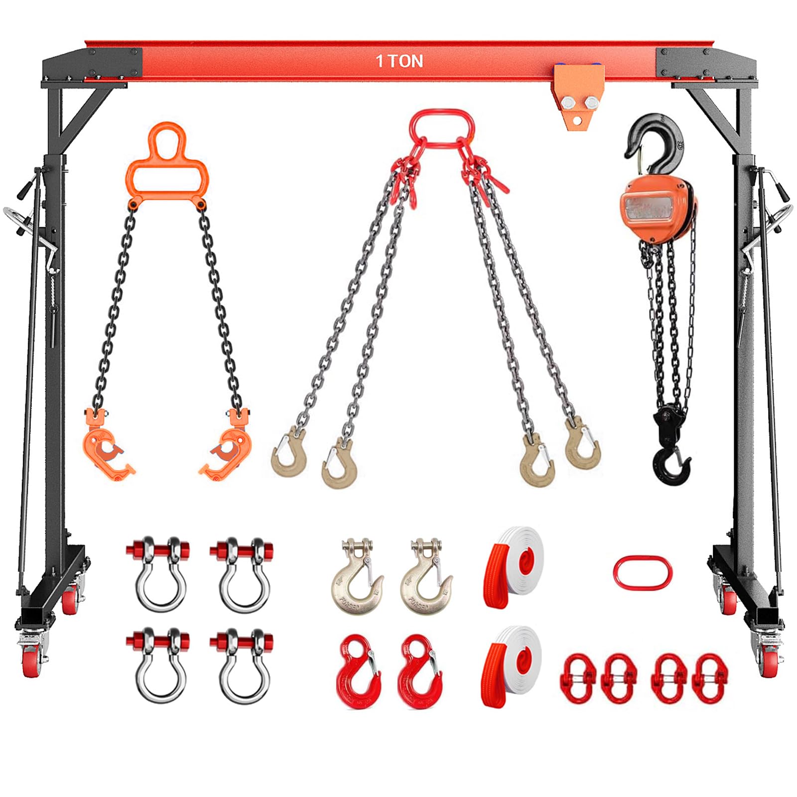 2200 LBS Gantry Crane with 8-12 FT Adjustable Height, 1 Ton Gantry Crane, Shop Crane Lift Hoist for Warehouse, Factory(with Manual Trolley & Hoist,