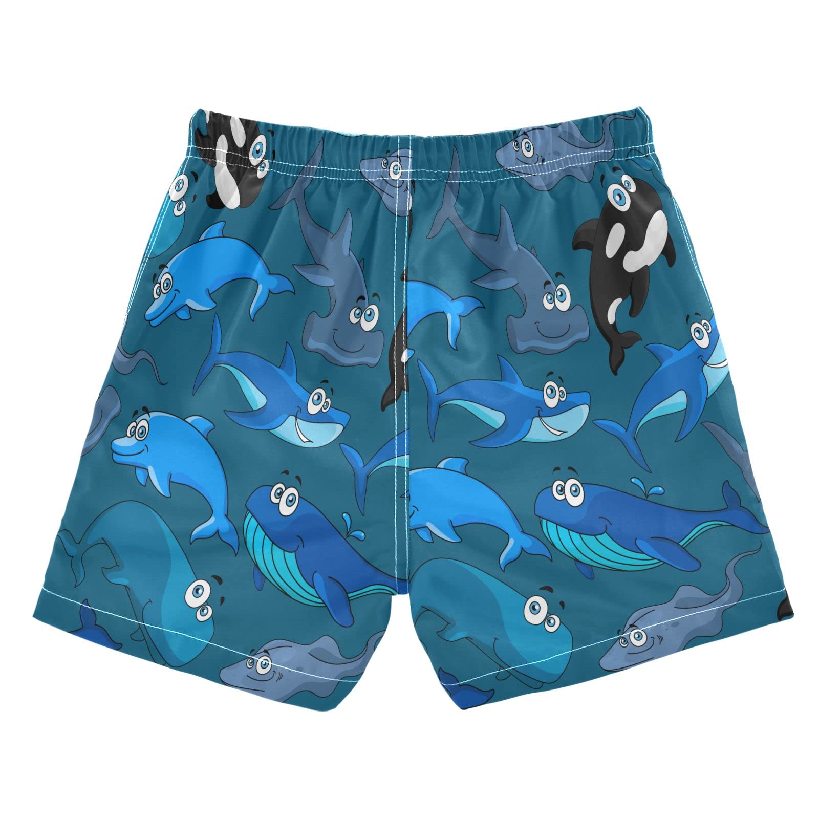 Cartoon Shark Whale Blue Boys Swim Trunks Toddler Swim Board Shorts Kids Swim Shorts Teens Beach Vacation 3-16 Years