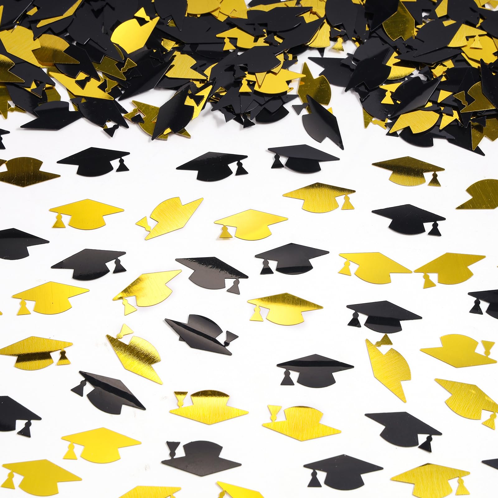 Gold and Black Graduation Cap Confetti 2026, Class of 2026 Table Centerpiece Grad Confetti for 2026 Graduation Party Decorations Supplies