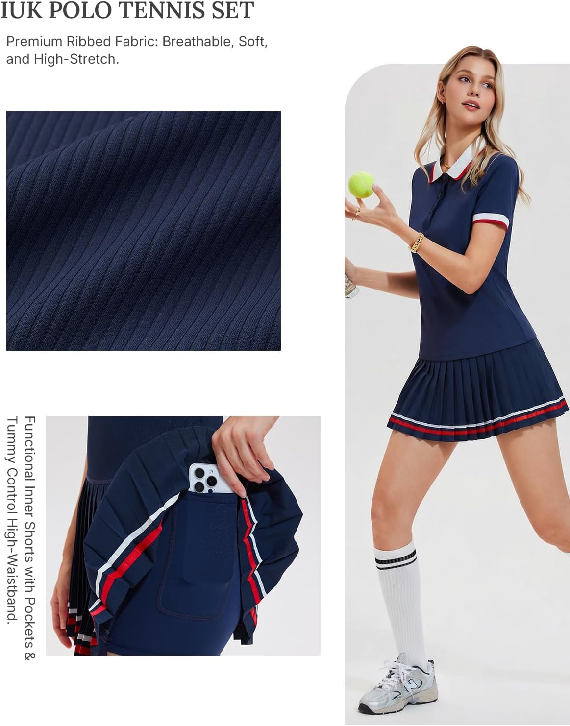 Womens 2 Piece Tennis Skirt Set Polo Pleated Skort with Pockets Golf Pickleball Badminton Athletic Workout Outfit