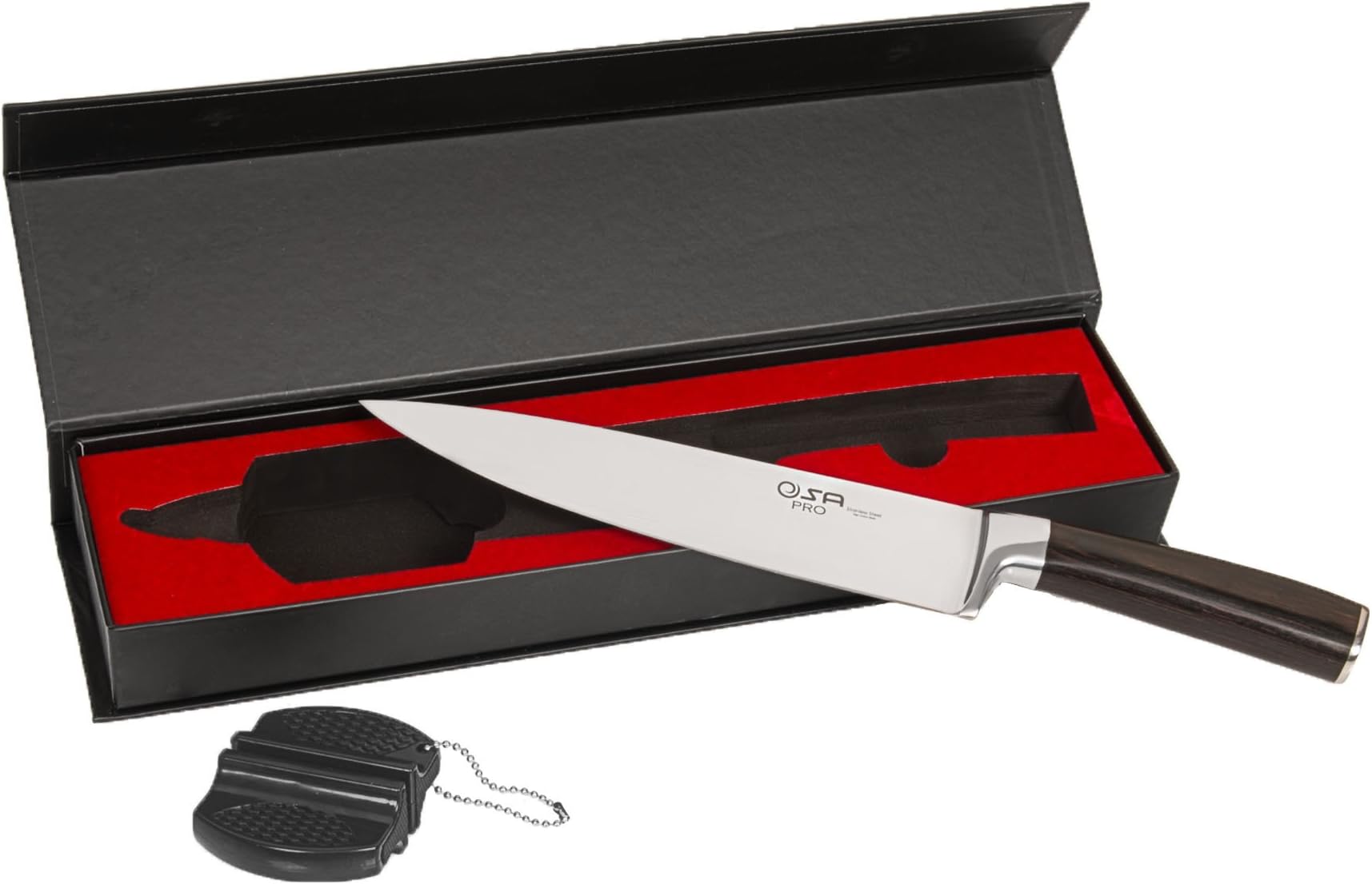 Osa Pro, Professional Chef Knife With Sharpener, High carbon, Stainless Ssteel, 8 Inch Blade, For Cutting, Dicing, Chopping, Slicing, Handle Material - Pakka Wood, Exclusive Gift Box, Finger Protect