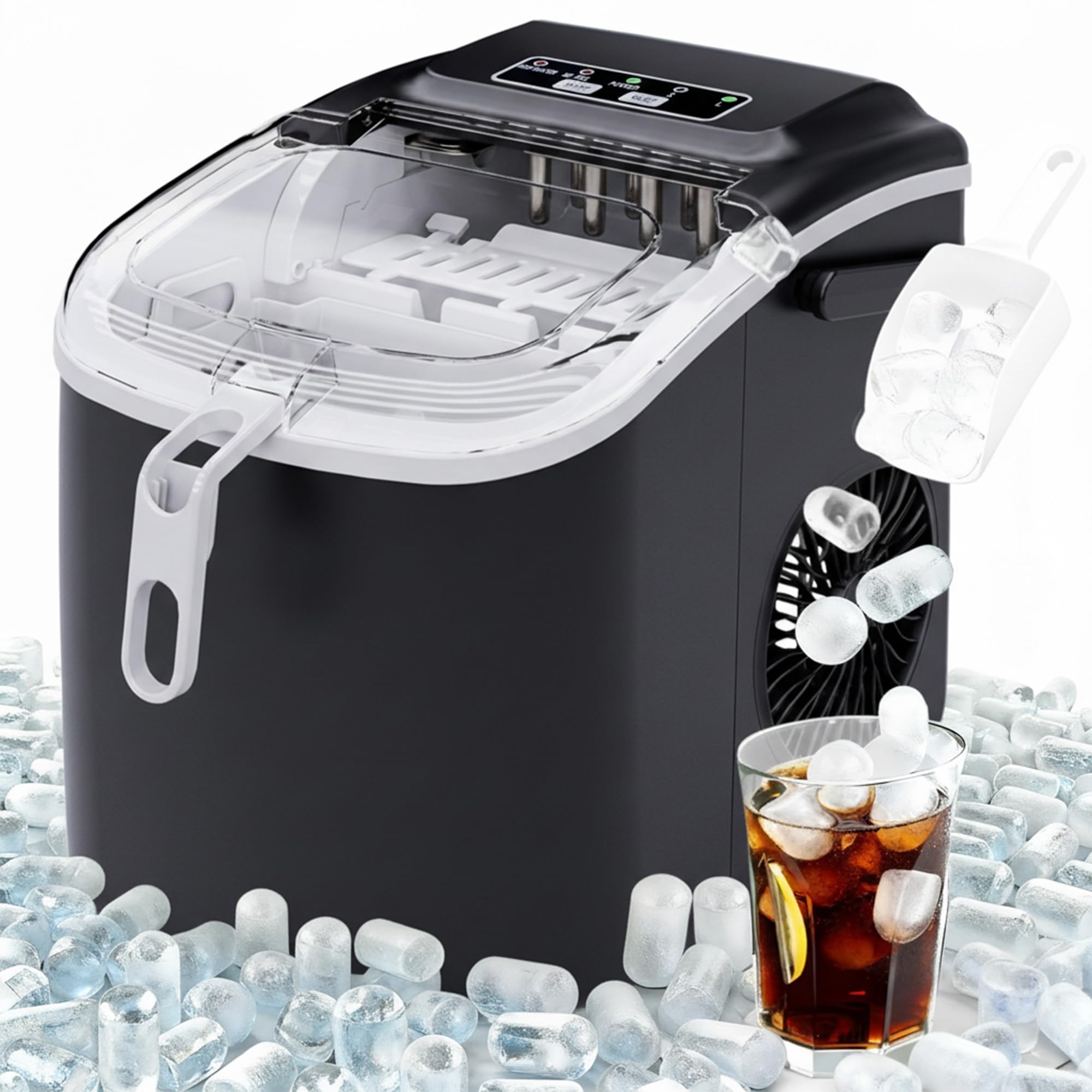 Advwin Countertop Ice Maker Machine, Portable Bullet Ice Cube Maker with Handle & Removable Basket, Quick IceMaking Machine 9 Cubes in 6-8 Mins, Electric Icemaker for Home Kitchen Bar Office Camping - 1.2L-Black