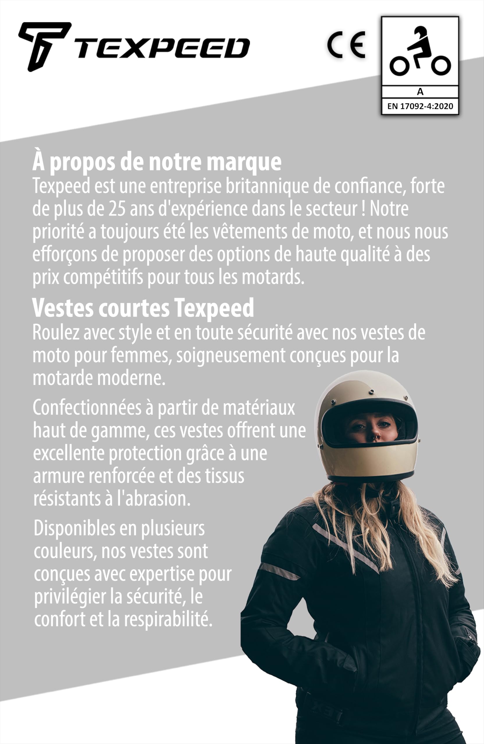 Texpeed Veste moto femme homologué - Manteau blouson en cordura textile imperméable pour femme avec armure de moto CE (EN 1621-1) Rose - M