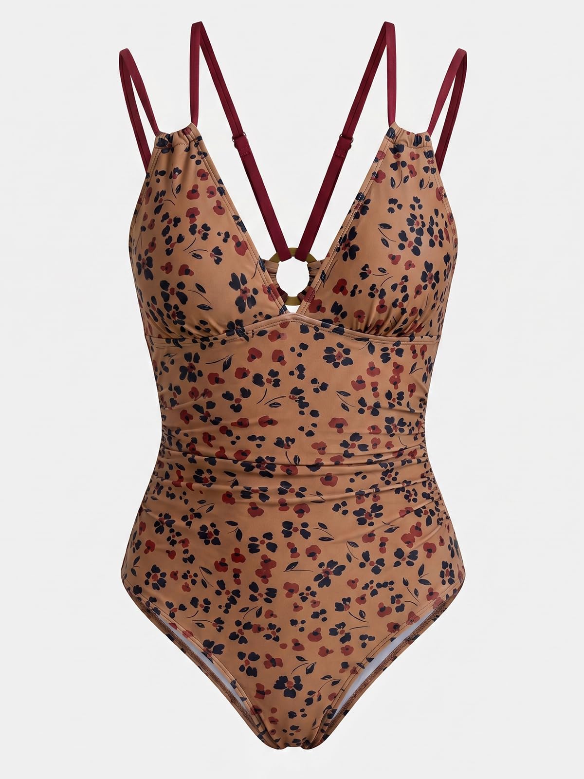 CUPSHE Costume da bagno intero da donna, scollo a V, controllo della pancia, doppie cinghie regolabili sul retro, con anello O-ring