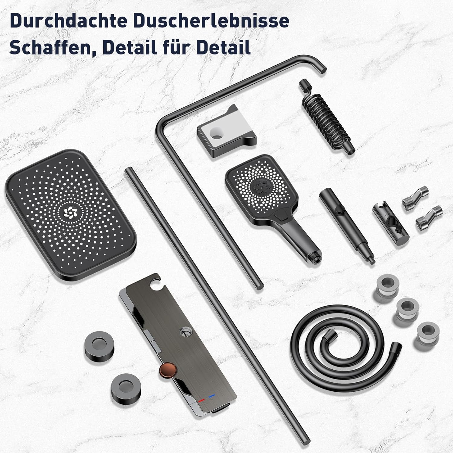 Duschsystem mit Armatur, XXL Regendusche Komplettset mit Klaviertasten-Bedienung, 4 Funktionen Duscharmatur Set, Höhenverstellbar 83-110cm, Messing & Gehärtetes Glas, Duschamatur für Badewanne