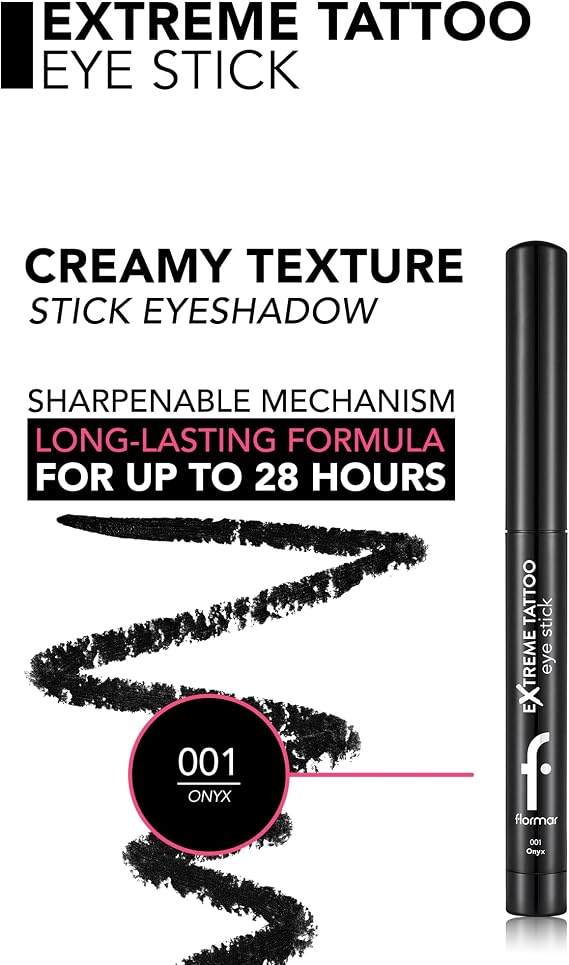 Flormar Extreme Tattoo Mat Asansörlü Kalemtıraşlı Jel Göz Kalemi & Far Stick - 001 Onyx
