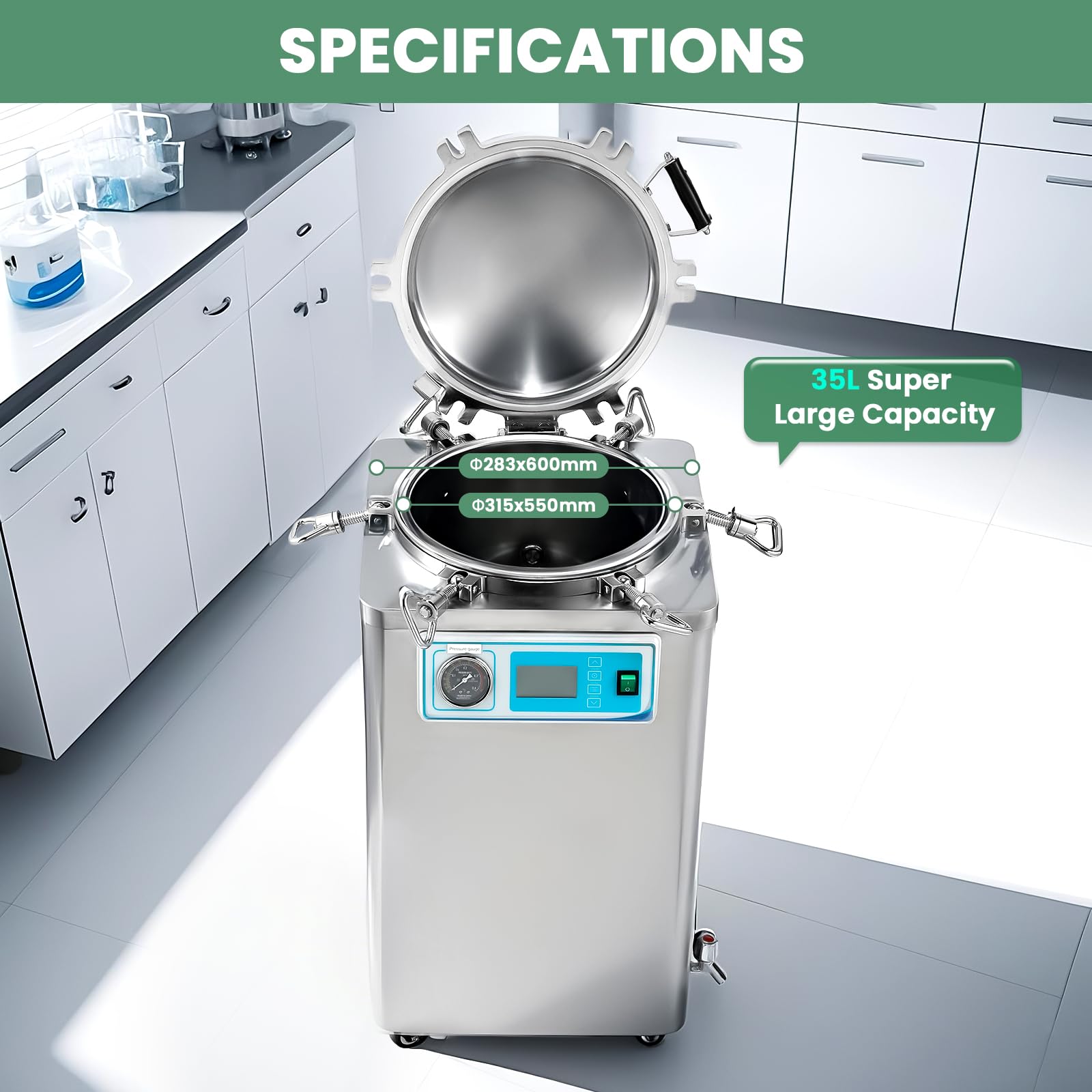 Huanyu 35L Esterilizador Autoclave Autoclave Vertical de gran capacidad con pantalla LCD Autoclave Esterilizador de vapor automático para laboratorio y universidad