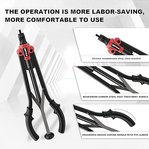 Miniatura 11 de WETOLS Kit de herramientas de tuerca de remache, herramienta de tuerca remachadora de 14 pulgadas con 7 mandriles métricos y SAE, remachadora manual