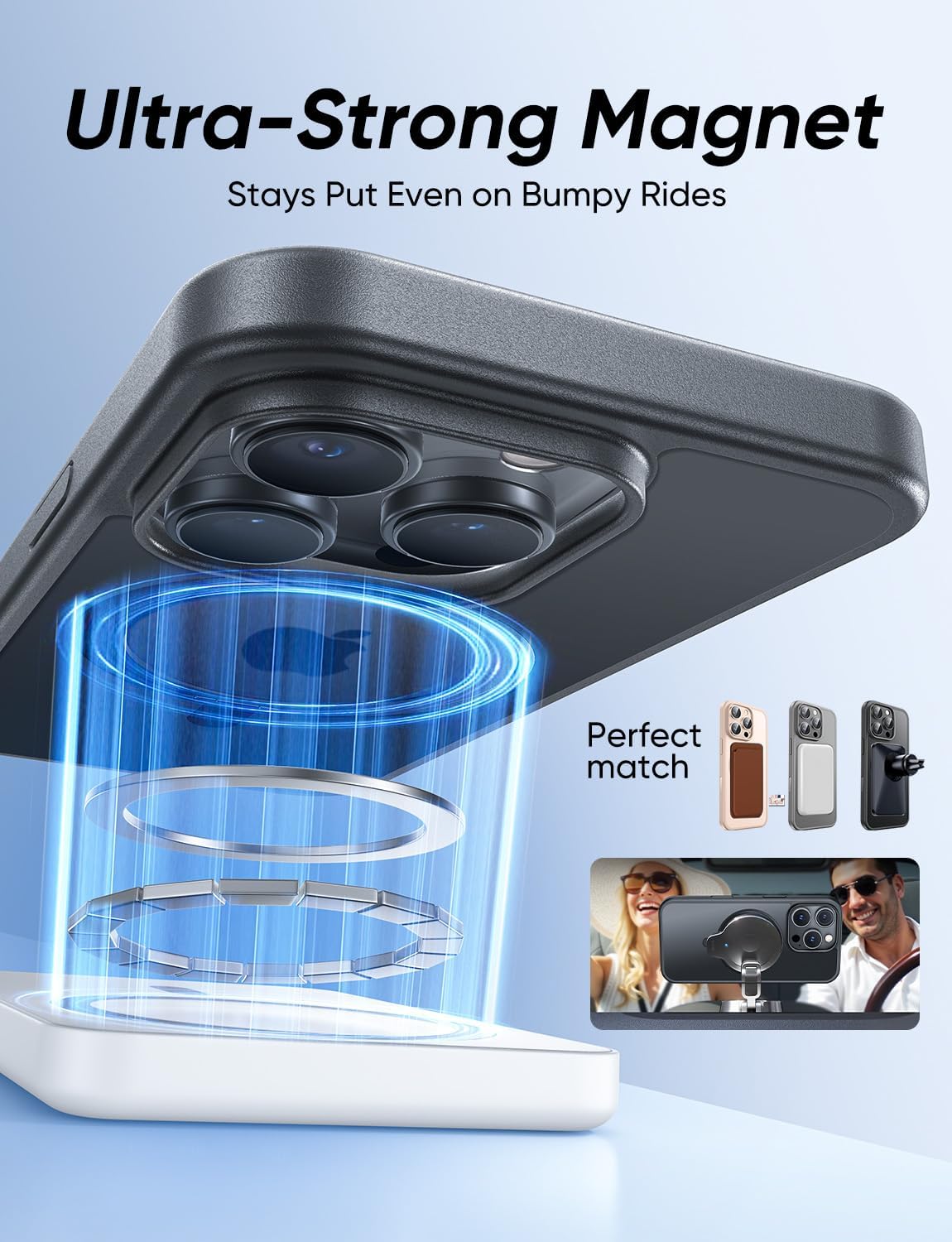 MAGIC JOHN 360° Rotatable Magnetic Invisible Stand for iPhone 16 Pro Case [Camera Control Button] [Compatible with MagSafe] 16FT Shockproof for iPhone 16 Pro Case with Kickstand, Black - Image 4