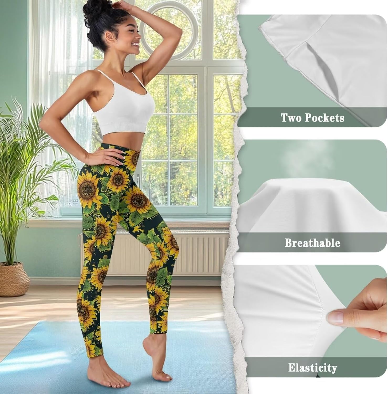 Women High Waist Yoga Pants with Pockets Full Length Tummy Control Workout Running Yoga Leggings for Women XS-3XL