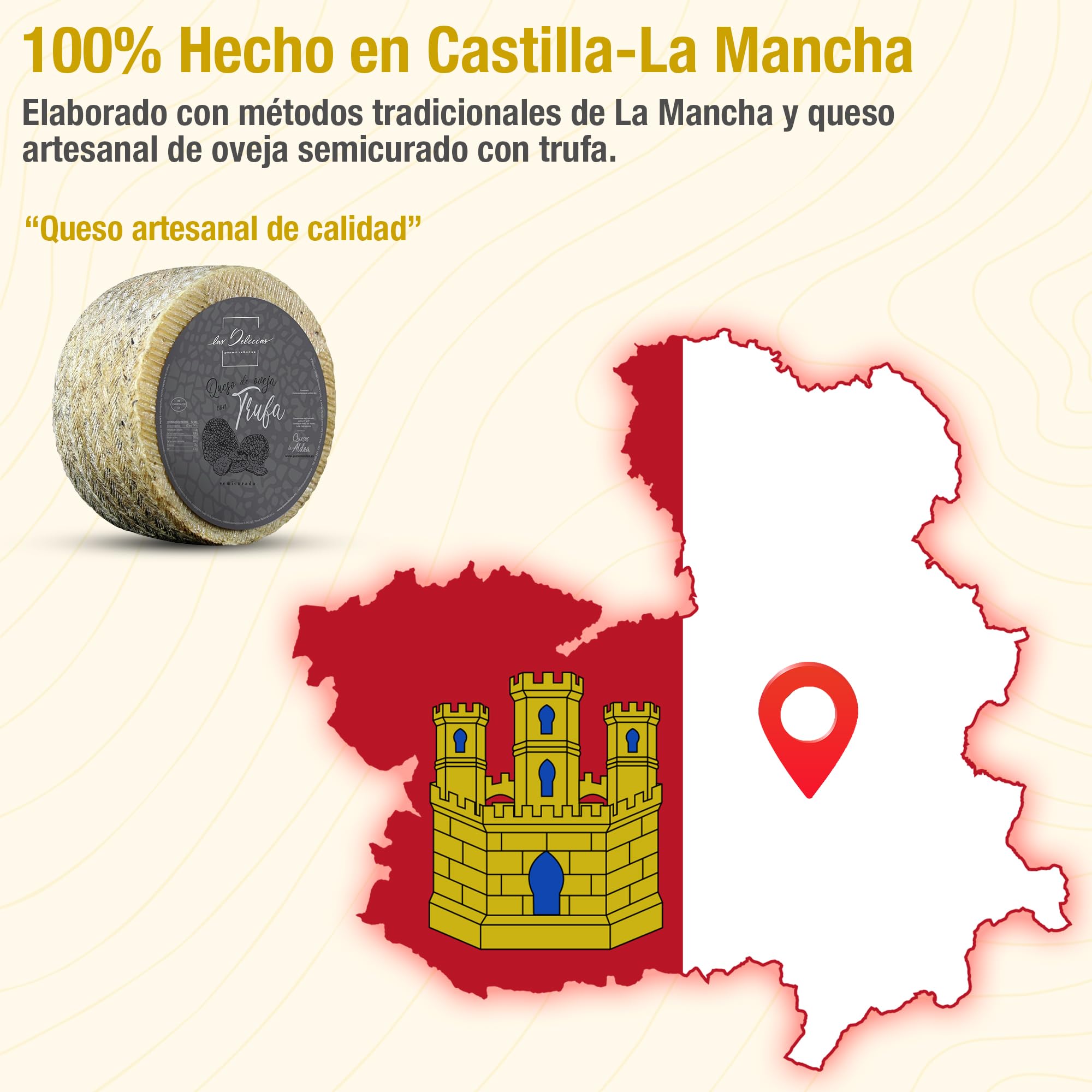 Fromage LA ALDEA Artisanal | Fromage de Brebis Mi-Affiné à la Truffe 0,75 kg | Affiné 3 Mois, Lait de Brebis | Fromage Gourmand, Coffret Cadeau de Fromages Gourmands, Panier Gourmand