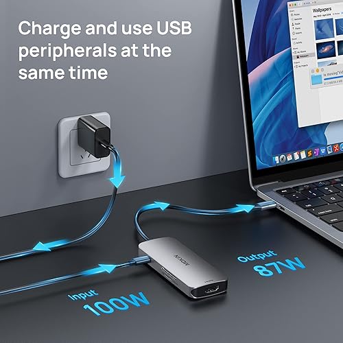 Miniatura 3 de Hub USB C 4K 60Hz HDMI con entrega de energía de 100 W, USB-C y 2 USB-A 5 Gbps adaptador multipuerto de datos, lector de tarjetas microSD y SD,