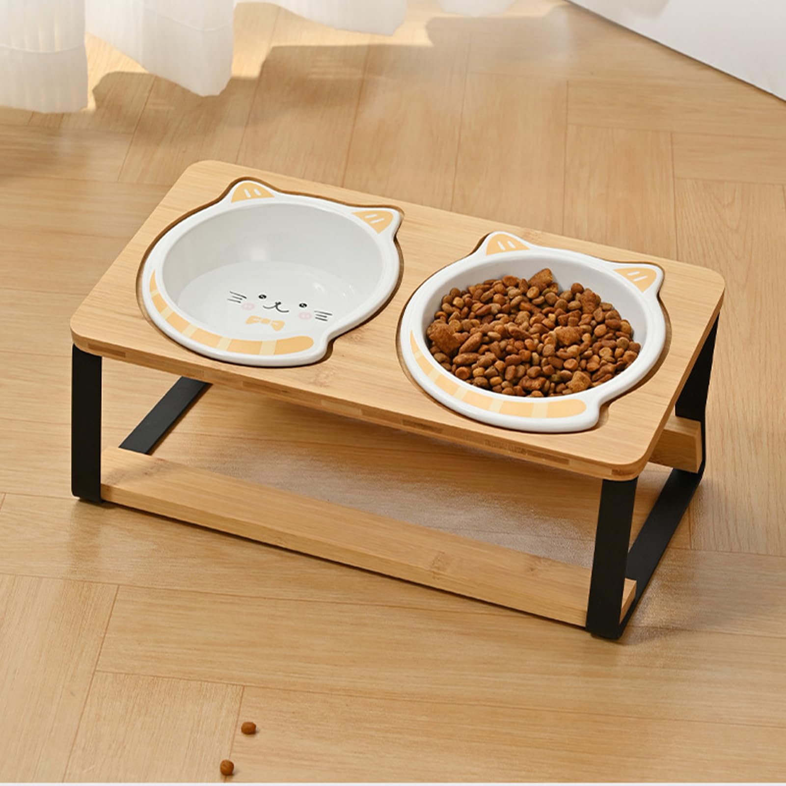 Cuenco de cerámica para gatos elevado, con diseño inclinado de 15 grados, con soporte de bambú, doble comedero para perros, doble comedero para gatos, comedero para perros