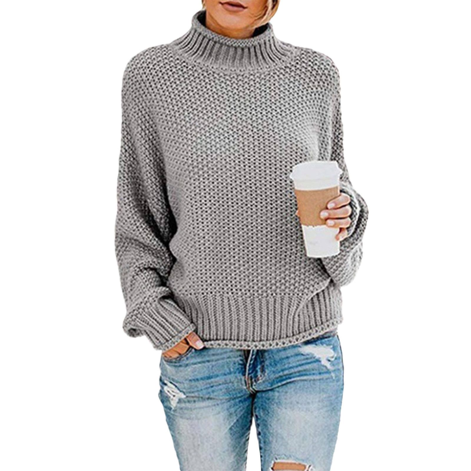 Womens Long Sleeve Turtleneck Comfy Solid Color Pullover Fall Winter Sweaters Casual Loose Fit Knitted Jumper Tops