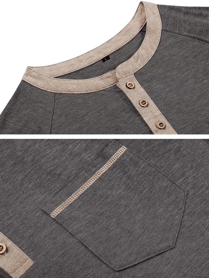 Mens Henley Shirts Long Sleeve Casual Button Basic T-Shirts Classic Vintage Tee Shirts with Pocket - Image 5