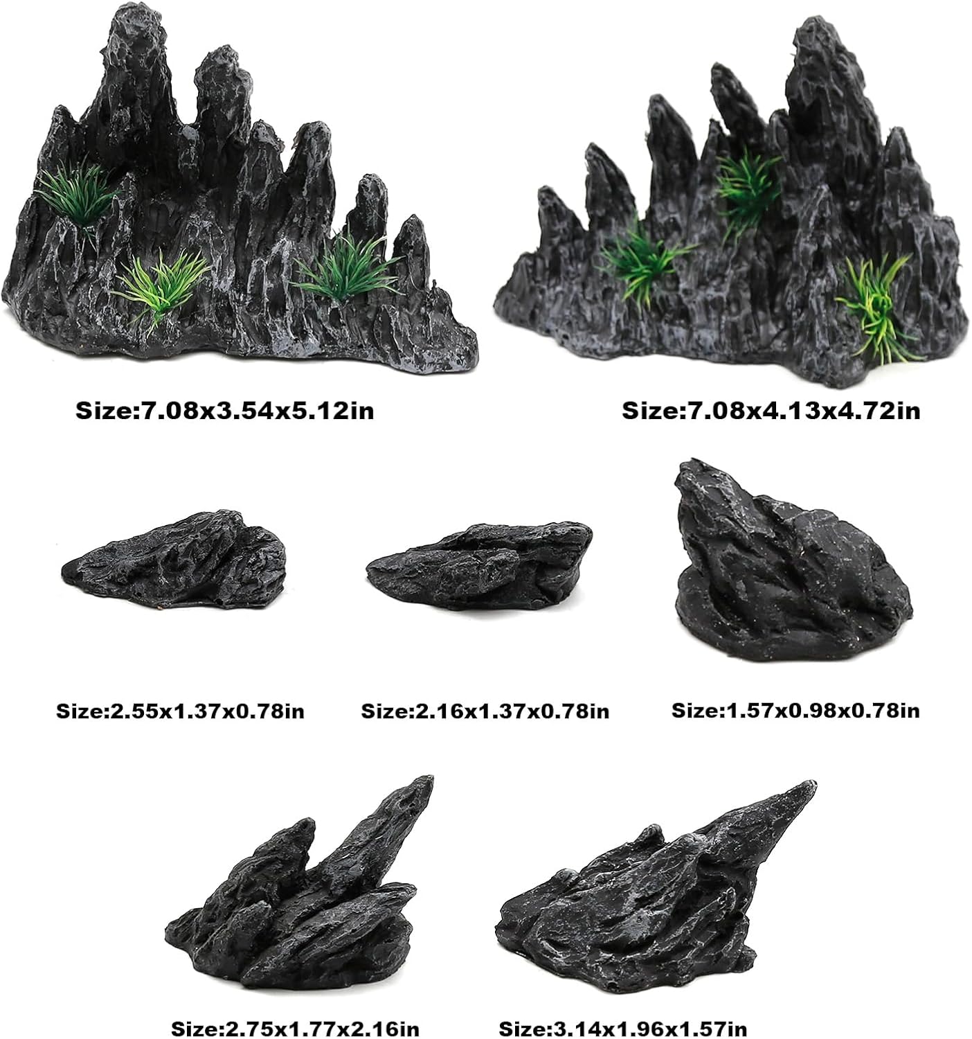 Large “Soul Valley” 7pcs Resin Aquarium Decor Set – Fish Tank Decorations, Imitation Stone Ornaments for 12-20 inch aquariums, Natural Rock Style Decor for Fresh/Saltwater Landscaping Aquariums