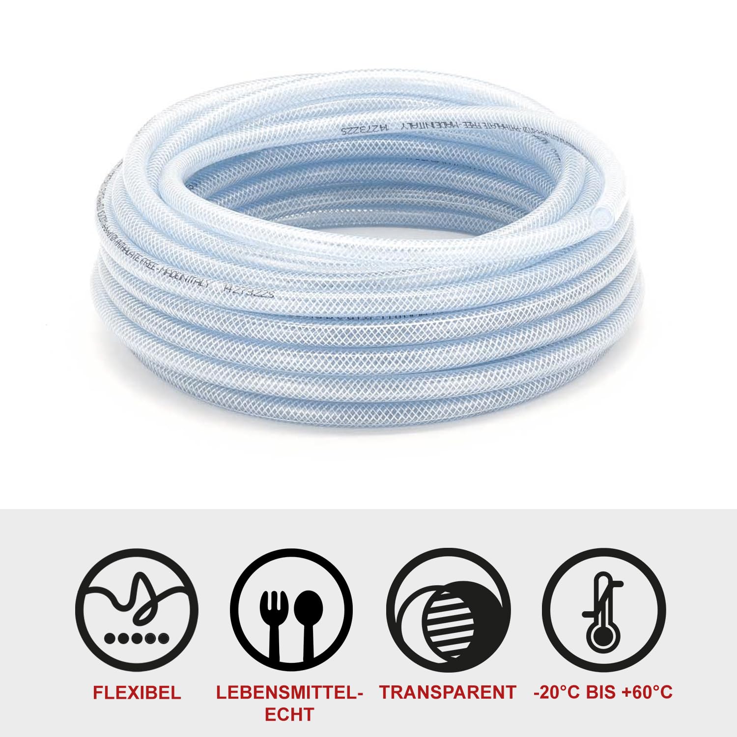 FLEXTUBE TX Ø 6mm x 3mm (1/4 Zoll), 20m lang PVC Schlauch mit Gewebe, Lebensmittelecht durchsichtig flexibel Druckschlauch Druckluftschlauch Lebensmittelschlauch Wasserschlauch Luftschlauch
