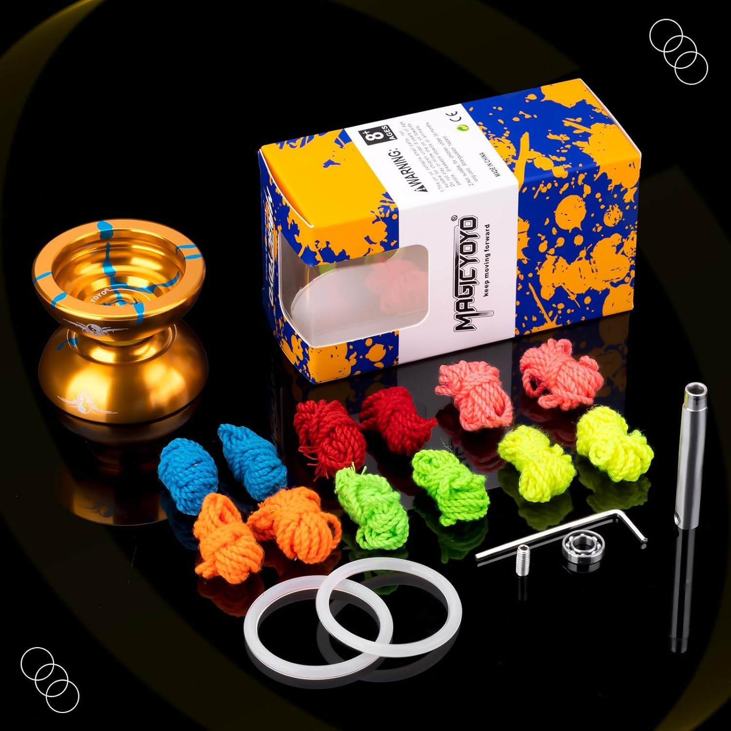 The Autostory Magic Yoyo N11 Professional Unresponsive Alloy Aluminum Yo-Yo Ball with 12 Strings and Responsive Bearing Kit (Golden Blue) 4
