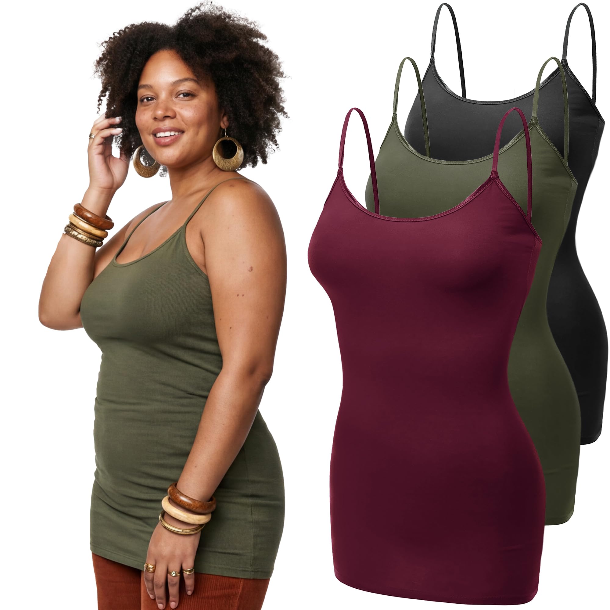 Emmalise Women's Basic Casual Long Camisole Adjustable Strap Cami Layering Top