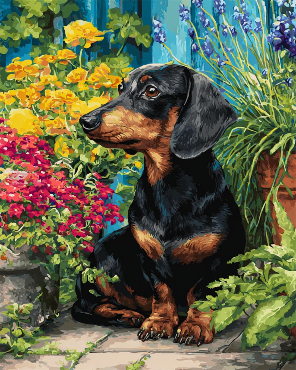 RKFLGEW DIY Seed Bead Embroidery Kits Flowers and Dachshunds 30x40cm