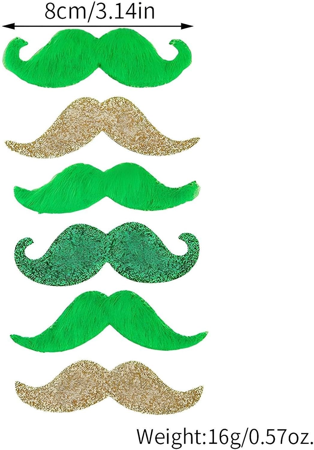 12Pcs Self-Adhesive Green Mustache & Beard Set for St. Patrick's Day, Halloween Adult Costume & Irish Party Accessories