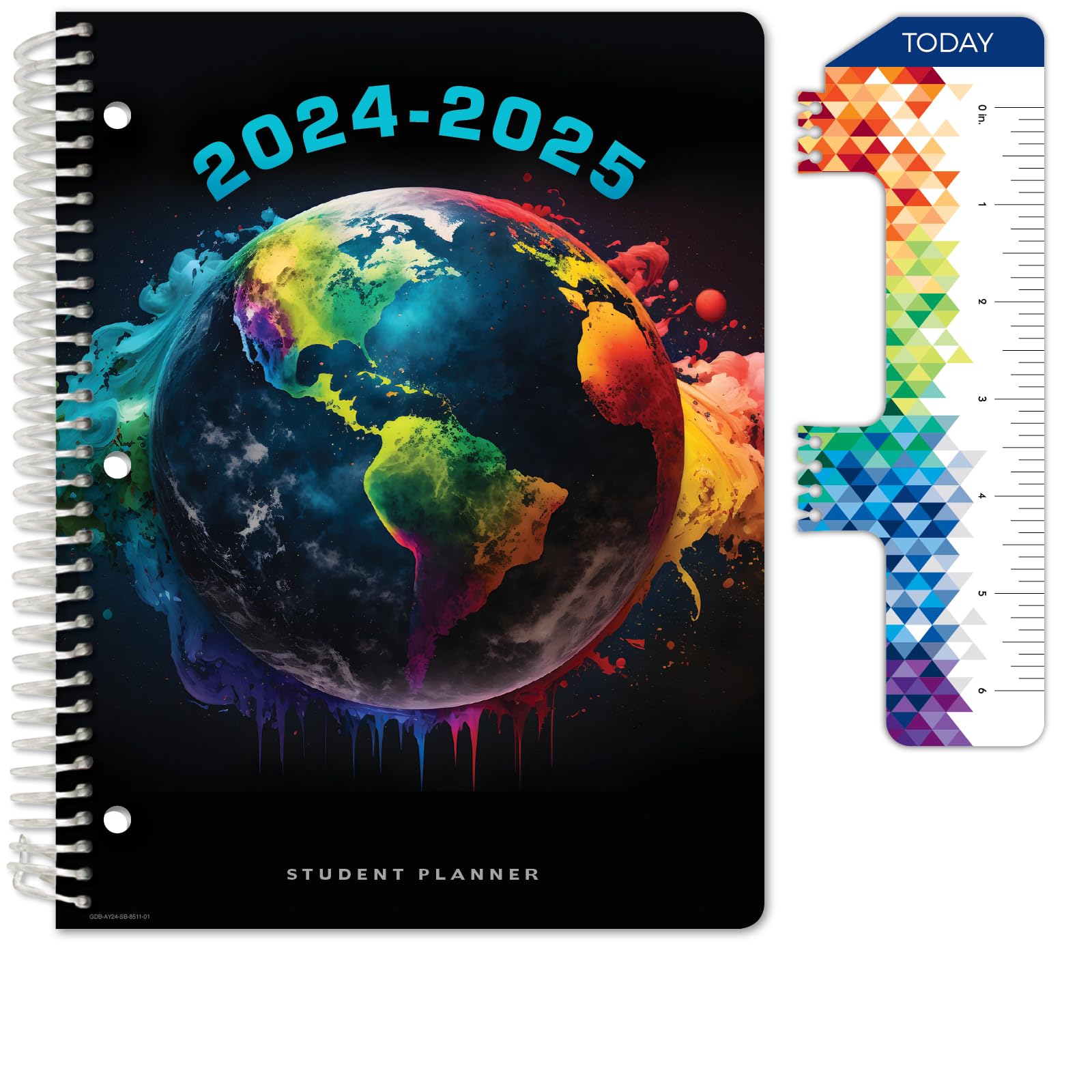Global Datebooks Dated Middle School or High School Student Planner for Academic Year 2024-2025 includes Ruler/Bookmark and Planning Stickers (Block Style - 8.5"x11" - Painted Globe)