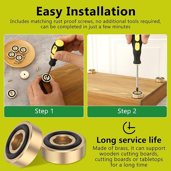 8Pcs Non Slip Cutting Board Feet, 3cm Brass Round Rubber Feets with Rust-proof Screws Set, Stable Bumper Pads for Furniture, Electronics & Application