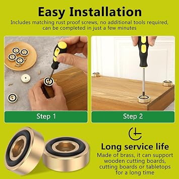 8Pcs Non Slip Cutting Board Feet, 3cm Brass Round Rubber Feets with Rust-proof Screws Set, Stable Bumper Pads for Furniture, Electronics & Application