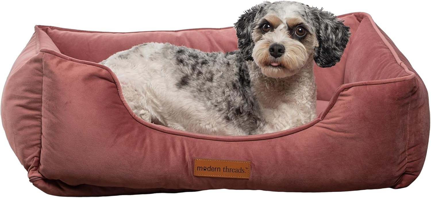 Modern Threads Luxury Dog Bed - Comfortable Tufted Velvet Cushion for Small to Large Dogs - Machine Washable - Durable & Cute Sleep Space for Pets - Pamper Your Pet with Cozy Beds - Rosewood Medium Rosewood