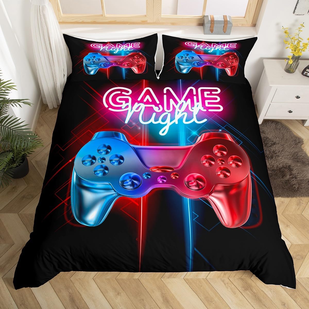 Gamer Bedding Twin Size Gaming Comforter Cover Set for Boys Bedroom Kids Video Game Gamepad Bedding Set Ultra Soft Teens Children Game Room Decor Duvet Cover Set (1 Duvet Cover + 1 Pillow Case)